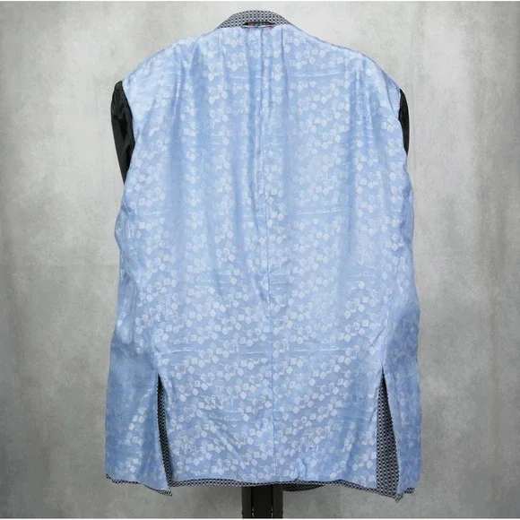 Robert Graham 52R Wool / Linen 50/50 Blend Blue Gray Mini Check Blazer Men's
